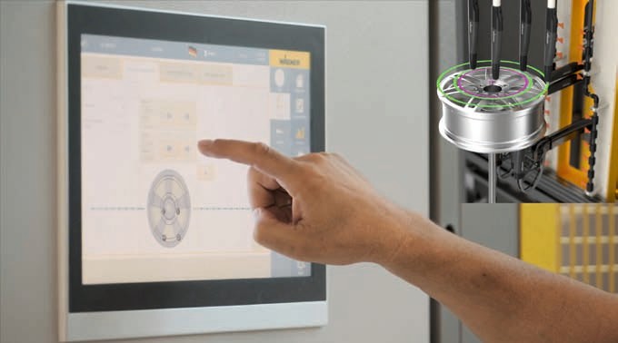 專(zhuān)為汽車(chē)輪轂開(kāi)發(fā)的粉末噴涂系統(tǒng)，通過(guò)觸摸屏進(jìn)行系統(tǒng)配置和控制